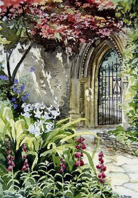 Acer and archway - watercolour by Dorothy Pavey